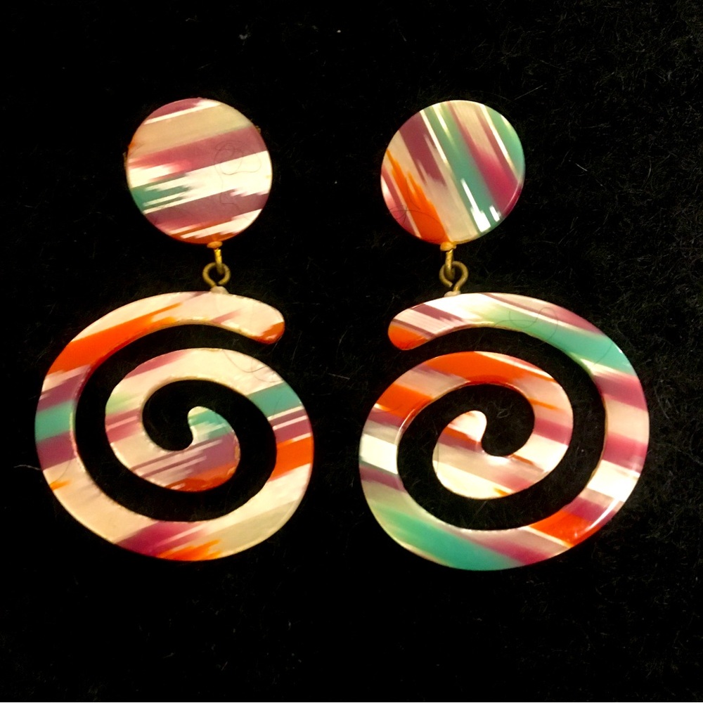 1980s 80s Vintage Acrylic Lucite Statement Earrings Pierced Strait Post